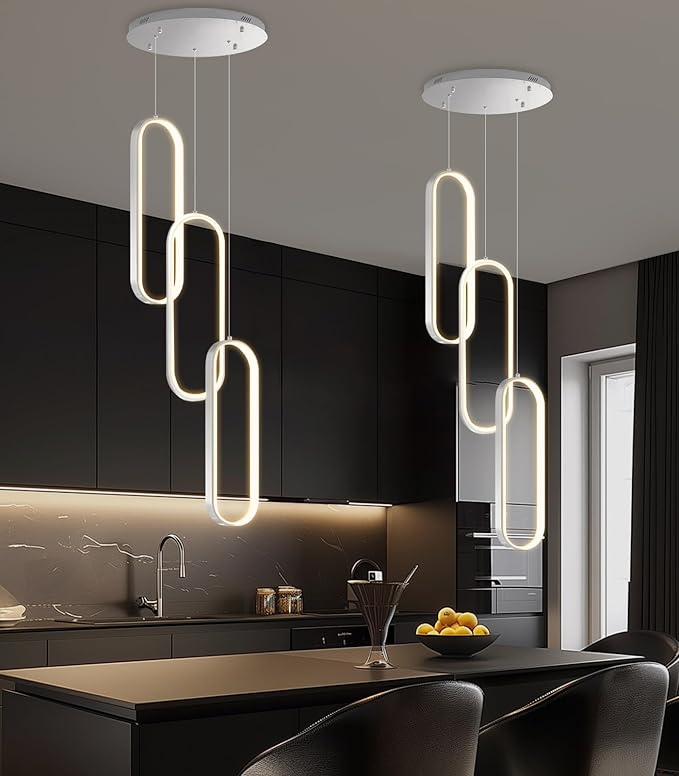 Modern Ring Chandelier LED Dimmable Ceiling Light for Kitchen Island Living Room Staircaes Dining Room Silver