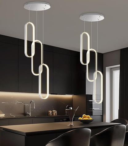Modern Ring Chandelier LED Dimmable Ceiling Light for Kitchen Island Living Room Staircaes Dining Room Silver