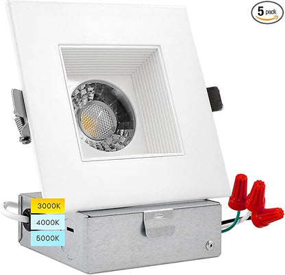 LUXRITE 4 Inch Square LED Recessed Lighting with Junction Box, 15W, 1200 Lumens, 3 Color Options 3000K - 5000K, Regressed LED Downlight, 36° Narrow Spotlight, Dimmable, CRI 90, IC Rated, Damp Rated
