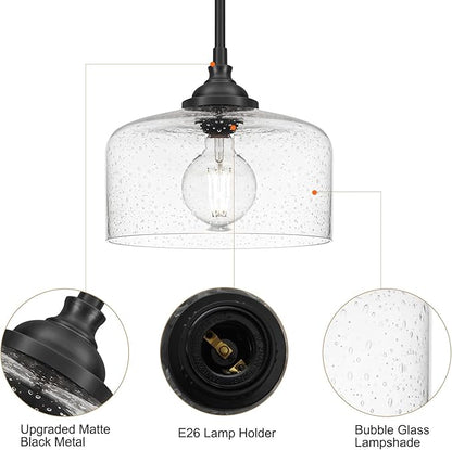 Black Vintage Pendant Lights Kitchen Island, Adjustable Height Kitchen Pendant Lighting Over Sink, Bathroom Hanging Lights With Bubble Glass, Dual Mount Ceiling & Hanging Fixtures With 90° Swivel
