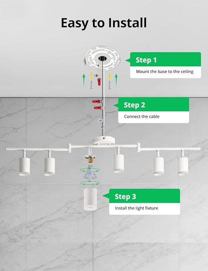 Bojim Track Lighting Fixtures Ceiling Mount for Kitchen, White 6 Way LED Spot Lights Indoor, Flexible Modern Track Light GU10 Socket for Studio, Bulbs Not Included