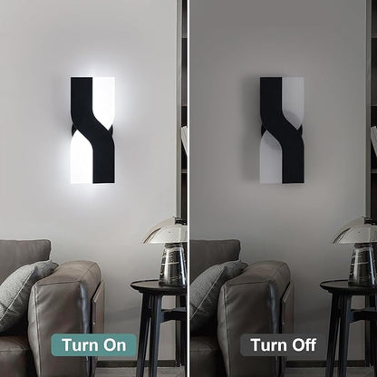 Modern LED Wall Sconce, Black Indoor Wall Light Fixtures Set of 2, 8W Acrylic Wall Mounted Lamp, 6000K Cold White Wall Sconces Lighting for Hallway, Bedroom, Stairway, Corridor, Bathroom