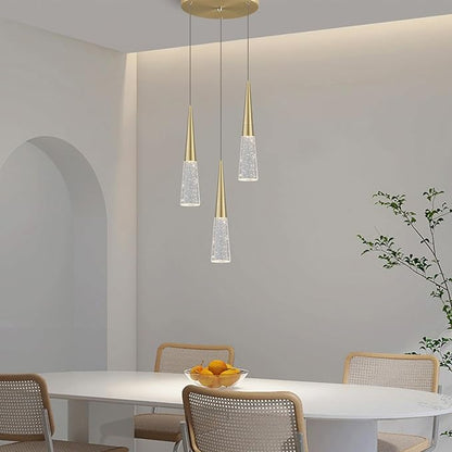 JoollySun Modern Crystal Pendant Light: Gold 3 Cluster Hanging Light Fixtures for Kitchen Island Bathroom