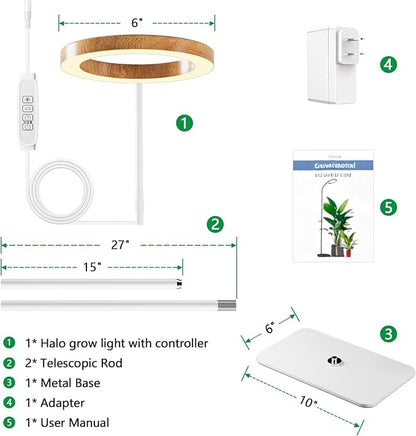 One Head Grow Light for Indoor Plants Full Spectrum - Floor Standing Plant Lamp with Auto Timer 6/12/18H, 5-Level Dimmable & Adjustable Height 16.5-68in for Large Tall Plants |Faux Wood Design