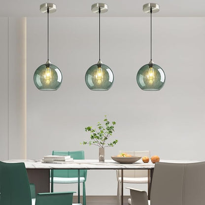 Modern 3-Pack Glass Globe Pendant Lights, Gray Green Modern Pendant Lighting for Kitchen Island, Glass Hanging Lamps for Dining Room Living Room Bedroom, Medium 7.87 Inch Fixture (Bulbs Not Included)