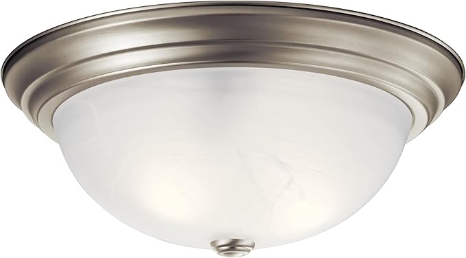 Kichler 15.25" Flush Mount Ceiling Light Fixture, 3-Light Brushed Nickel with Clear Satin Etched Glass for Kitchen, Bedroom, Dining Room, Hallway (15.25" x 6"), 8110NI