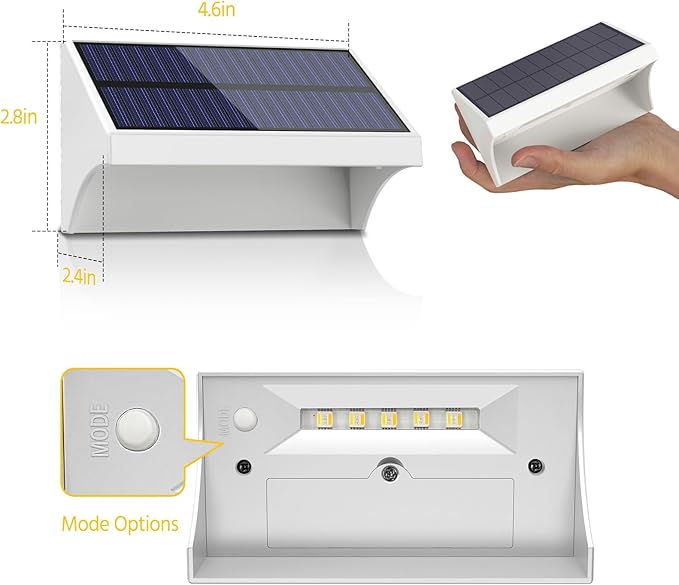 NIORSUN Outdoor Fence Lights, 24 Pack Waterproof LED Solar Fence Lights with 1500mAh Battery, Warm White/Cool White/RGB, Easy-to-Install Wall Light for Deck, Patio, Railing, Stairs, Backyard – White