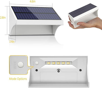 NIORSUN Outdoor Fence Lights, 10 Pack Waterproof LED Solar Fence Lights with 1500mAh Battery, Warm White/Cool White/RGB, Easy-to-Install Wall Light for Deck, Patio, Railing, Stairs, Backyard – White