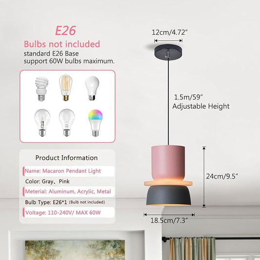 2-Pack Nordic Hanging Ceiling Light - Pink Blue Aluminum Macaron Shade,Mid Century Modern Pendant Light Fixtures Living Room Adjustable Height Hanging Light Dining Room Lights Fixture
