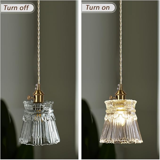 Glass Pendant Light 5.7 Inch Mini Vintage Brass Pendant Lights Fixture with Switch Farmhouse Hanging lamp for Kitchen Island Dining Room Hallway Bedroom Bar Restaurants Foyer E26 Gold 1-Light