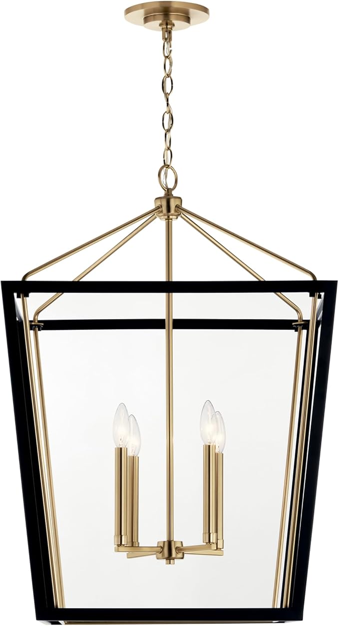 Kichler Delvin 4-Light Foyer Pendant Light Fixture, Updated Traditional Hanging Light with Clear Glass in Champagne Bronze and Black for Dining Room, Living Room, Kitchen (22.25" x 31.75"), 52620CPZBK