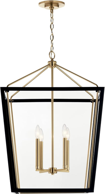 Kichler Delvin 4-Light Foyer Pendant Light Fixture, Updated Traditional Hanging Light with Clear Glass in Champagne Bronze and Black for Dining Room, Living Room, Kitchen (22.25" x 31.75"), 52620CPZBK