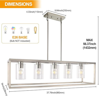Chandeliers for Dining Room, 5 Light Dining Room Light Fixture Modern Metal Industrial Kitchen Lighting Fixtures Ceiling Easy Installation Kalium Pendant Lights for Bar Restaurant-E26 Socket,Sliver