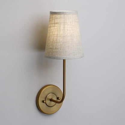 Pathson Set of 2 Vintage Wall Sconces Linen Fabric Shade, Hardwired Bathroom Vanity Lights Brass Finish, Industrial Wall Mounted Fixtures for Bedroom Living Room (Antique Brass)
