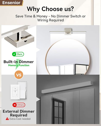 Ensenior Modern Brushed Nickel Bathroom Vanity Light 24 inch, Built-in Dimmer, 1100LM Dimmable 5CCT Led Bath Lights, Bar Vanity Light for Bathroom Mirror Cabinets Bedroom-FCC & ETL Certificated