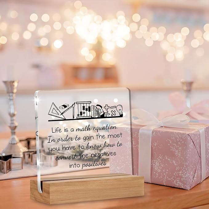 Math Teacher Gift for Women Men, Inspirational Math Classroom Decor, Teacher Christmas Birthday Retirement Gifts for Mathematician Acrylic Plaque Office Desk Decor 4 × 4 Inch