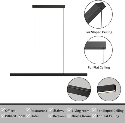 Modern Ceiling Pendant Lights,71in LED Black Linear Chandelier with Remote Control 3000k-6000K Adjustable Color Temperature,Island Lighting Hanging Light for Kitchen,Dining Room,Living Room