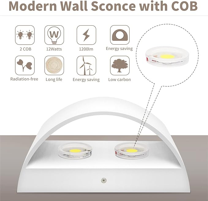Lightess Modern LED Wall Sconce, Hardwired Indoor Wall Lights Set of 2, 3000K Up and Down Wall Mount Lamp, White Sconces Wall Lighting for Living Room Bedroom Hallway Corridor, Dimmable, Warm White