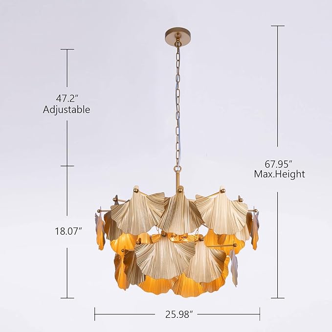 TOCHIC Gold Vintage Chandelier, 8 Lights Rustic Chandeliers for Dining Room, Modern Farmhouse Chandelier with Ginkgo Leaves, Ceiling Light Fixture for Living Room Bedroom Entryway W-25.98"