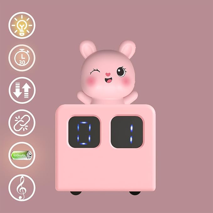 Colorful Life Interactive Train Night Light – Sensor Engine with Musical Animal Cars, Magnetic Connection, Rechargeable, Warm & White LED, Cute Bunny Design (Pink Rabbit, Eight Tone Model)