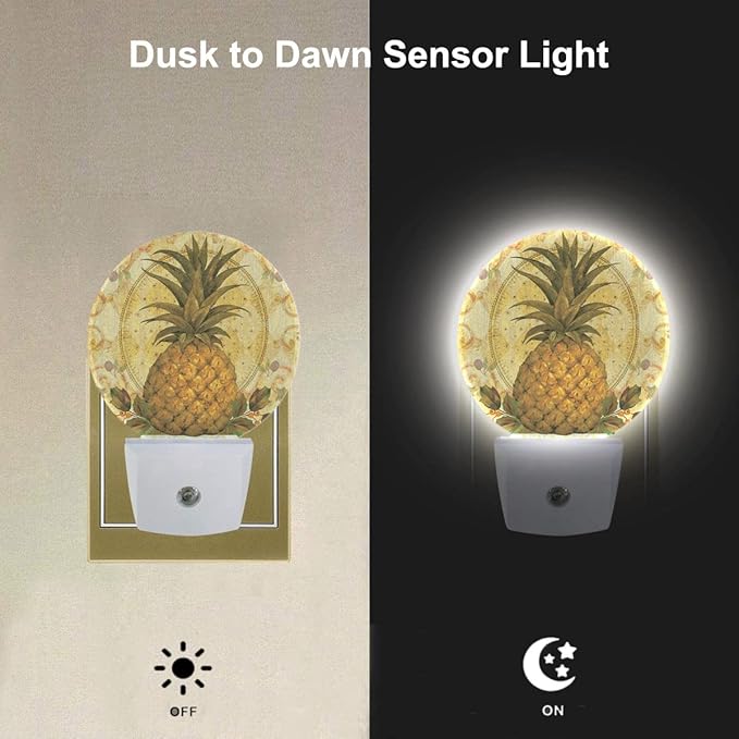 EKOBLA Boho Pineapple Plug-in Night Light, Summer Tropical Fruit LED Nightlight with Light Sensor for Bedroom, Kitchen & Home Decor