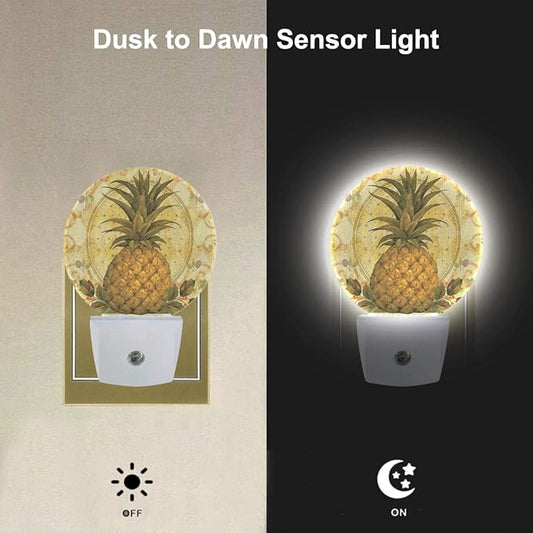 EKOBLA Boho Pineapple Plug-in Night Light, Summer Tropical Fruit LED Nightlight with Light Sensor for Bedroom, Kitchen & Home Decor