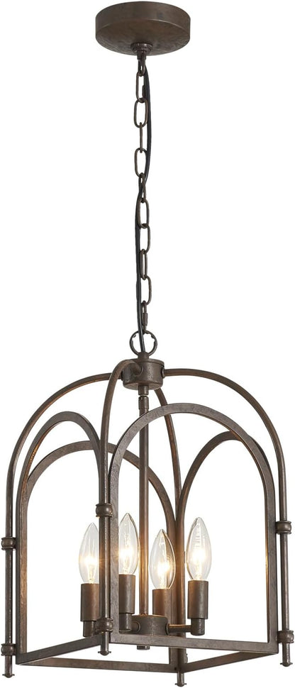 4-Light Chandeliers, Farmhouse Chandelier for Dining Room Light Fixtures, Lantern Metal Kitchen Pendant Light Fixtures, Rustic Cage Chandelier for Bedroom Living Room Kitchen Island Hallway