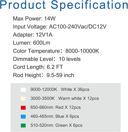 WaterRebirth 6.3 inch LED Grow Light for Indoor Plants, Full Spectrum Halo Plant Light with 3/9/12H Auto Timer, 10-Level Dimmable, Height Adjustable for Tall Plants