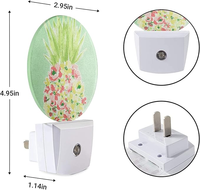 EKOBLA Pineapple Plug-in Night Light, Cute Tropical Fruit LED Nightlight with Dusk to Dawn Sensor, 0.5W Energy Efficient for Home Decor