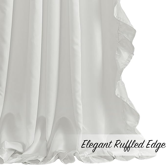 StangH White Ruffle Curtains 52x84 Long 2 Panels, Premium Silky Satin Cottagecore Shabby Chic Curtains for Bedroom/Living Room, Light Filtering Privacy Romantic Vintage Window Drapes