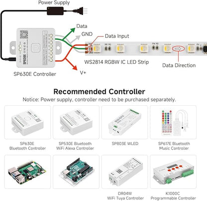 BTF-LIGHTING WS2814 IC RGBW RGB+Warm White (Similar WS2812B),Addressable DC24V 16.4FT 60LED/m 10pixel/m,UL Listed,4 Colors in 1 Dream Color LED Strip IP65 for Home Decor(No Adapter or Controller)