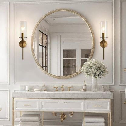 Gold Wall Sconces, Modern Wall Lights with Clear Glass Shade, Indoor Hardwired Wall Mount Light Fixtures for Living Room Bathroom, Bedroom, Hallway, 2 Pack