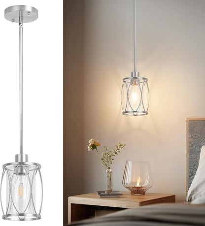 Glass Pendant Lights Kitchen Island Brushed Nickel Pendant Light Fixtures Adjustable Farmhouse Mini Hanging Light with Clear Glass for Sink Dining Room Foyer Entryway Bar, 1 Pack