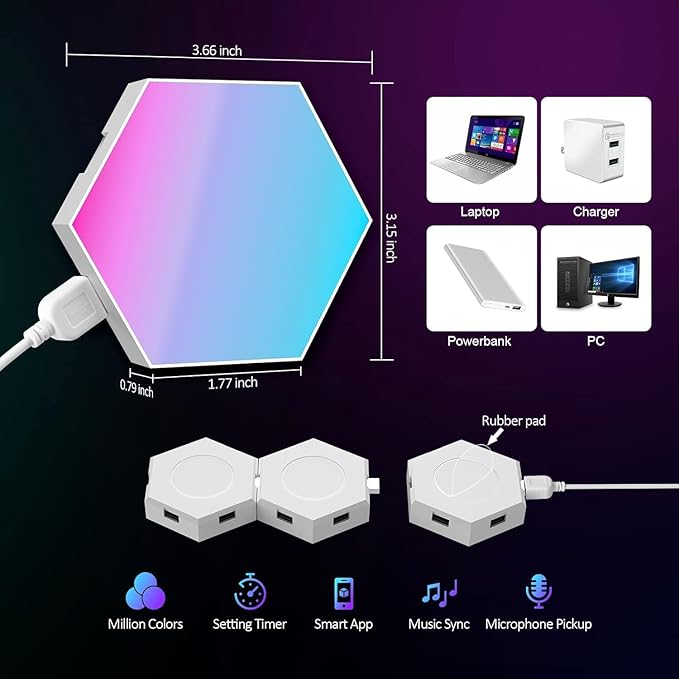 Kangtaixin Hexagon LED Lights 12 Pack - RGB Wall Panels with Music Sync, Smart App & Remote Control, DIY Modular Hex Light for Gaming Room, Bedroom, Living Room, Wall Decor