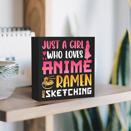 Anime Decor, Just a Girl Who Loves Anime Anime Room Decor Wood Sign, Girls Anime Gifts Rustic Anime Lovers Wooden Sign for Home Living Room Girl Bedroom Decoration Gifts