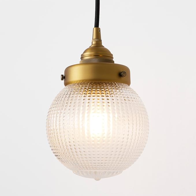 Vintage Ceiling Pendant Light with Clear Ribbed Glass Lampshade, Farmhouse Kitchen Island Hanging Light Fixture for Dining Room Hallway Entryway