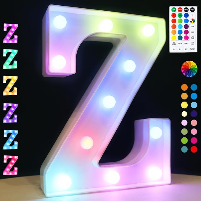 LED Marquee Letter Lights, 18 Colors Changing Light Up Letters with Remote, RGB Alphabet Letters Sign for Girls Boys Gift Birthday Party Night Light Bedroom Wedding Christmas Decor-Colorful Z