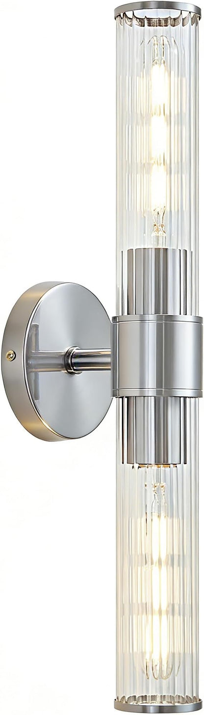 Chrome Bathroom Vanity Light, Wall Sconce Threaded Glass 1 Pack, Modern Wall Light for Bathroom, Living Room, Hallway, Kitchen - UL Certification (Bulb Not Included)