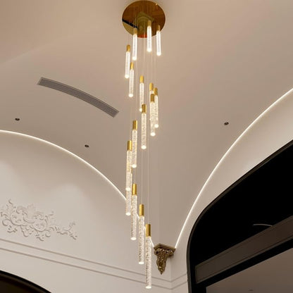Luxurious K9 Crystal Chandelier,Gold 16-Light Large Modern Crystal Column Chandelier,Crystal Drop High Ceiling Pendant Light Fixture for Home Hotel Store