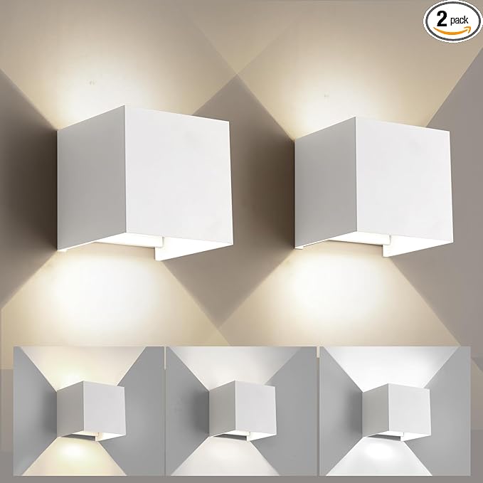 2-Pack 20W LED Outdoor Wall Lights Exterior/Interior,3 Colors Adjustable Wall Sconce,Modern Square Aluminum Wall Light,Up and Down Outdoor Lighting Fixtures,IP65 Waterproof Porch Light, ETL Listed