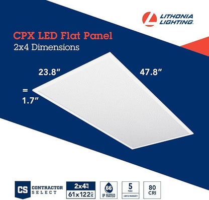Lithonia Lighting CPX 2x4 LED Flat Panel Light, 2 ft. x 4 ft. LED Light Panel, Ceiling Lighting Fixture for Shop Lighting, 4000 Lumens, 4000K Cool White, A12 Prismatic Lens, White