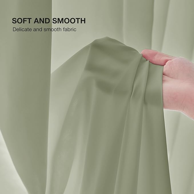 Anmao Non-See-Through Sage Green Privacy Semi Sheer Curtains for Living Room 80 Inch Length 2 Panels Set, Light Filtering That Let Light in Rod Pocket Window Drapes for Bedroom, 52W x 80L, Sage
