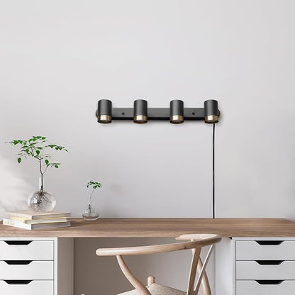 Globe Electric 64000047 22" 4-Light Plug-in Track Lighting, Matte Black, Pivoting Heads, in-Line On/Off Switch, Minimalist Ceiling Light Fixture for Kitchen Island, Hallway, or Dining Room