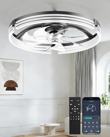 AIKVSXER Ceiling Fans with Lights and Remote, 20 Inch Low Profile Fandelier with APP Control, Ultra Quiet, 3CCT and 6 Wind Speeds for Bedroom, Living Room Modern Flush Mount Fan Light