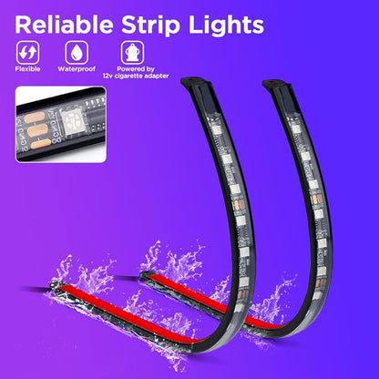 Xprite Dreamcolor LED Neon Car Interior Bluetooth Lights Strip with Remote & APP Control, Footwell Under Dash RGB Chasing Inside Light Kits, Cigarette Adapter for Vehicle Internal Trucks SUV UTV ATV