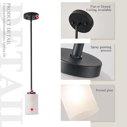 1-Light Mini Pendant Light Fixtures, Industrial Chandelier Hanging Ceiling Lights with Opal White Glass, Adjustable Height, Black Pendant Lamp, 3 Pack