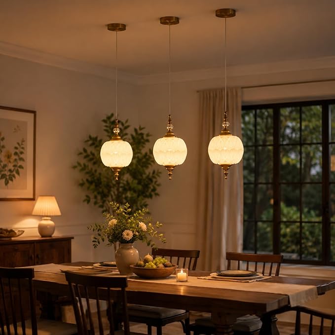 Vintage White Glass Pendant Lights 8.3 inch Pendant Lighting Fixture with E26 Bulb for Bedroom Living Room Dining Room Kitchen Island Hallway