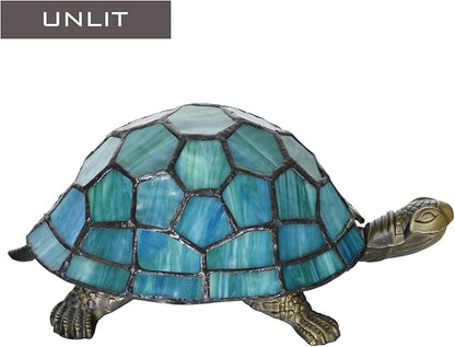 A0019 Tiffany Style Turtle Table Lamp, Handmade Stained Glass Tortoise Animal Night Light, Vintage Accent Desk Lamp for Bedroom Bedside Living Room Home Decor, LED Bulb Included (Green)