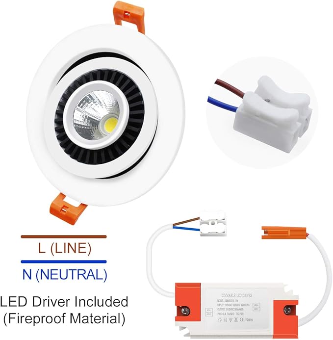 3.5 Inch Eyeball Gimbal LED Recessed Lighting Dimmable Downlight, 7W (70W Halogen Equivalent) Adjustable Spotlight, 3000K Warm White, CRI80, Ceiling Light with LED Driver (4 Pack)