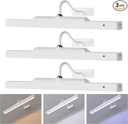 Picture Light with Remote - 16in White Rechargeable Battery Wall Light for Paintings, Cordless Wall Sconce for Art Painting & Photo Frames, 5000mAh with Timer, 350LM Brightness (3-Pack)